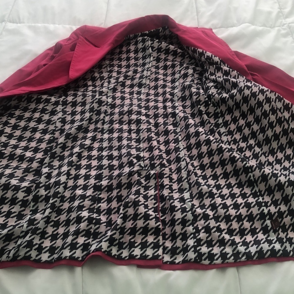 Bandolino Stretch rain trench coat in hot pink belt zipper pockets houndstooth - Picture 7 of 11